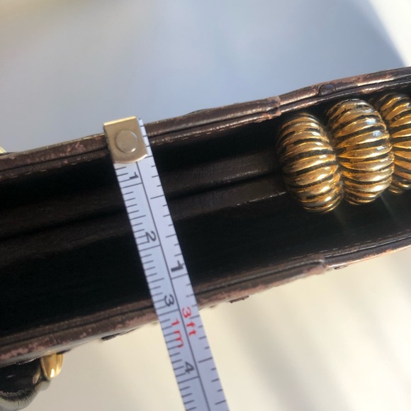 sophisticated chocolate brown leather hard shell shoulder/hand bag - Picture 15 of 16